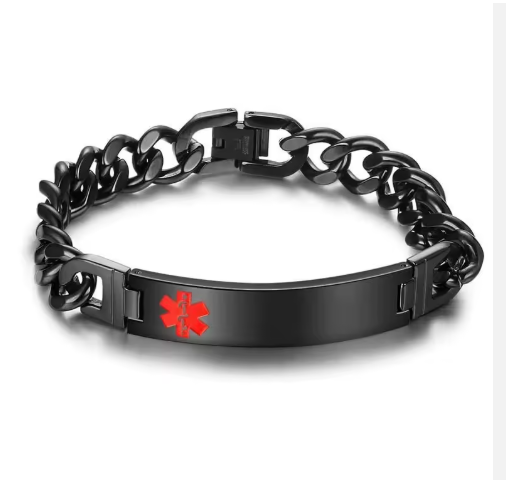 Medical Alert ID Link Chain Bracelet- Black