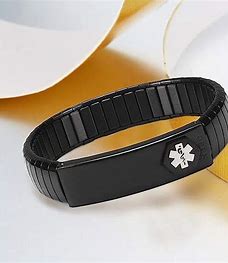 Black medical alert stretch bracelet- Men's
