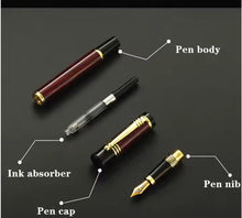 Load image into Gallery viewer, Fountain pen components labeled on a dark background
