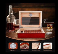 Cigar Humidor Box – Glass Top Humidor with Hygrometer Humidifier