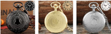 Load image into Gallery viewer, Front view of engraved black shield crown pocket watch Canada
