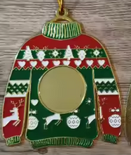 Load image into Gallery viewer, Festive "Ugly" Christmas Sweater Holiday Ornament- Green collar
