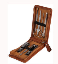 Load image into Gallery viewer, Closed case of black leatherette manicure grooming kit Canada
