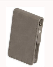 Load image into Gallery viewer, Open view of 7-piece leatherette manicure gift set with grey trim
