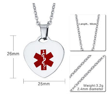 Load image into Gallery viewer, Medical Alert Heart Pendant Necklace- Silver | Necklace online in Canada | Necklaces online Calgary| Engraver in Calgary | Best engraver in Canada | Online Gift shop Calgary | Online gift shop Canada
