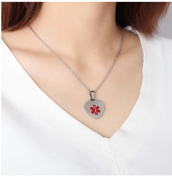 Medical Alert Heart Pendant Necklace- Silver | Necklace online in Canada | Necklaces online Calgary| Engraver in Calgary | Best engraver in Canada | Online Gift shop Calgary | Online gift shop Canada