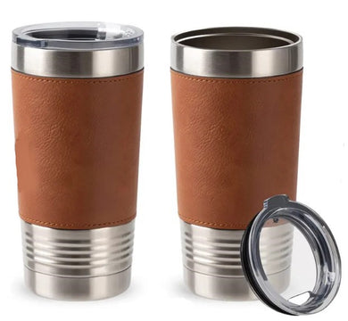 Personalized gifts Canada – front view of leatherette stainless steel tumbler