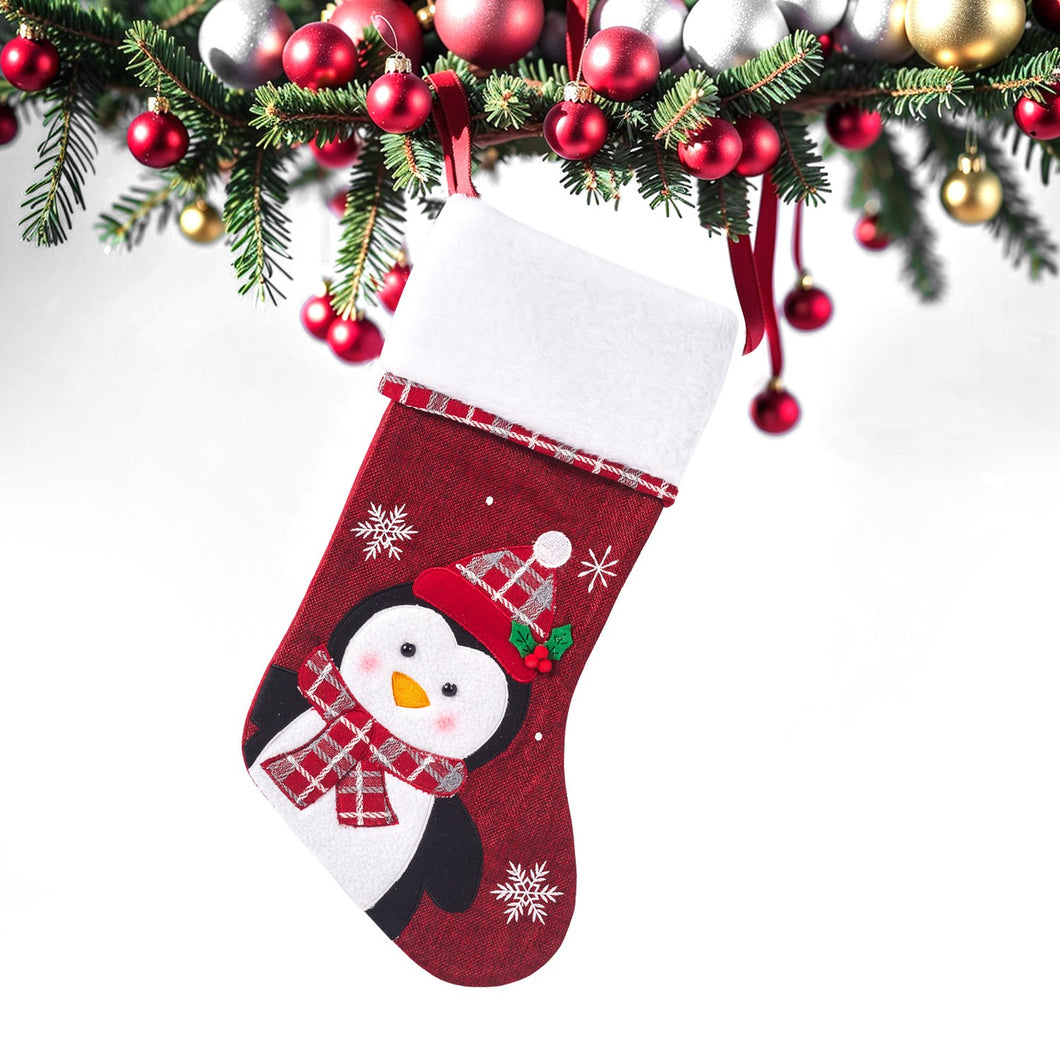 Red Penguin stocking with white Fur cuff