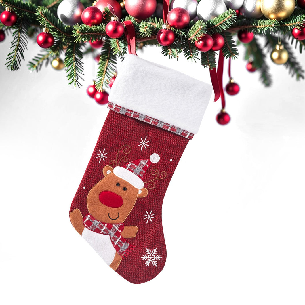 Red Reindeer stocking with white fur cuff