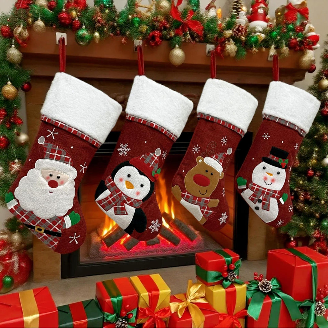 Red Snowman stocking with white Fur cuff