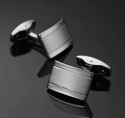Men's French shirt cufflinks- Rectangular - Two tone Silver