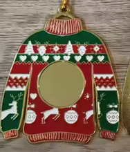Load image into Gallery viewer, Festive "Ugly" Christmas Sweater Holiday Ornament- Red and Green

