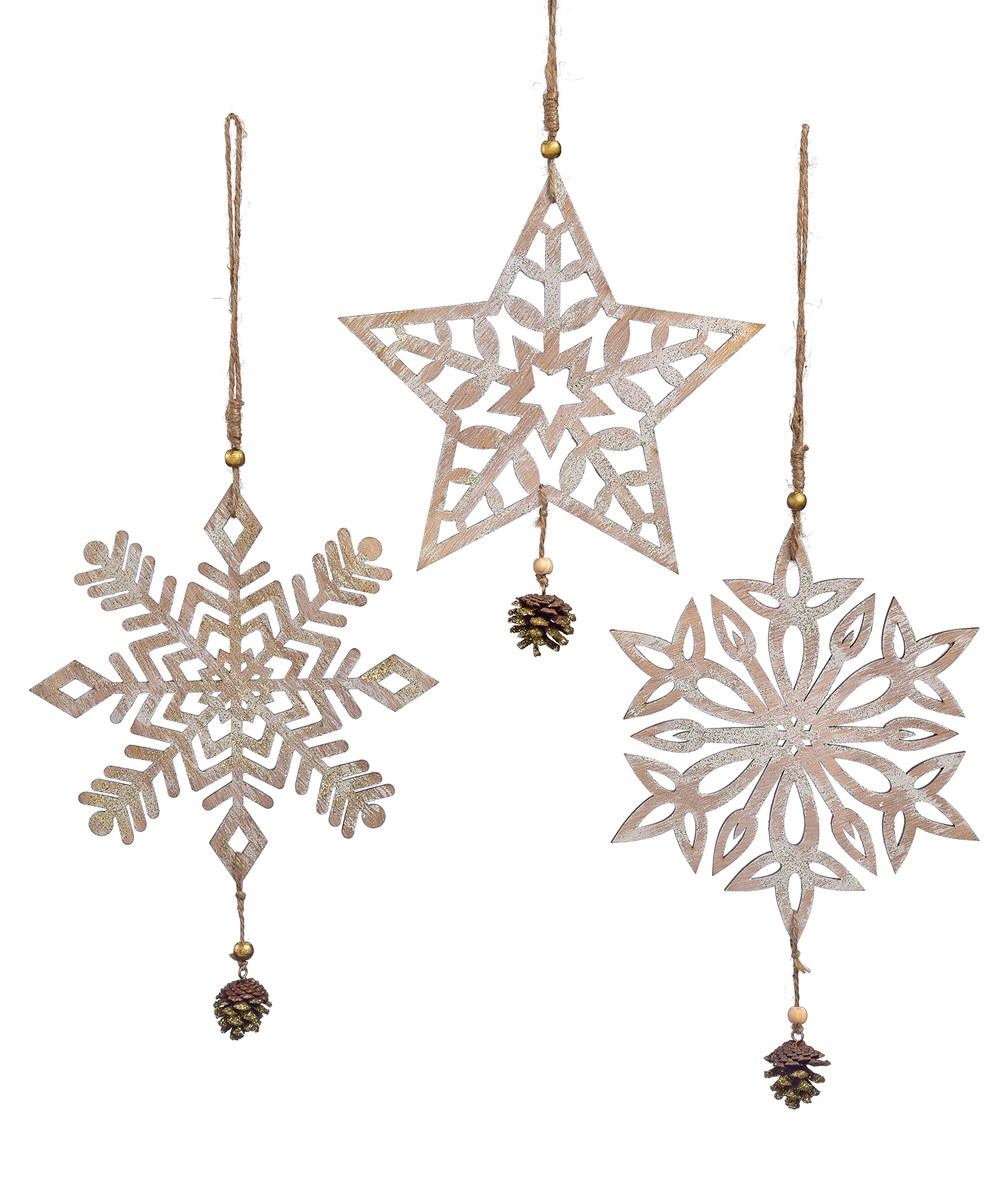 Wooden cut out snow flake ornament