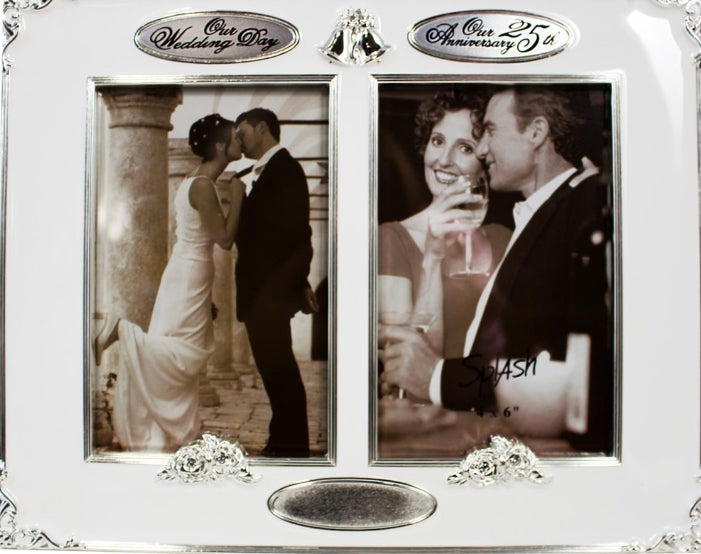 Engraved 4x6 twin wedding 25th anniversary photo frame for couples in Canada