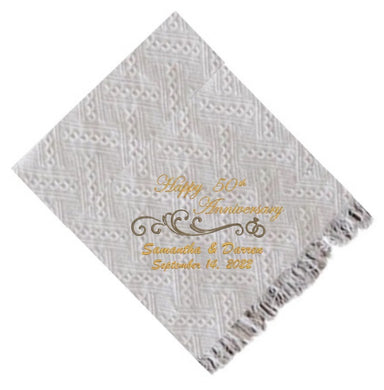 Custom 50th anniversary blanket with gold swirl design – Personalized gift for Canadian couples