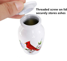 Load image into Gallery viewer, White Mini urn with beautiful cardinal design
