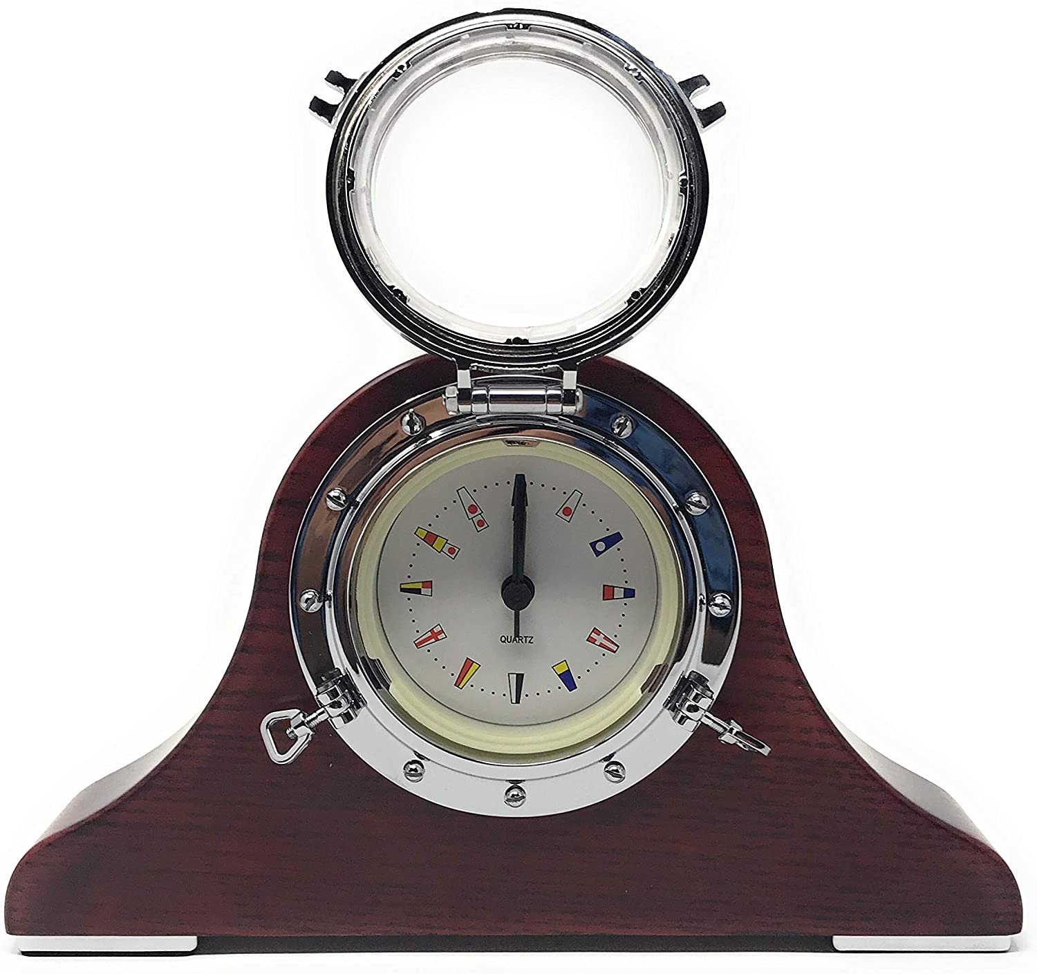 Nautical Desk/Wall Porthole Clock with Flags (Chrome Desk Clock (Bell) –  Engraving Reimagined