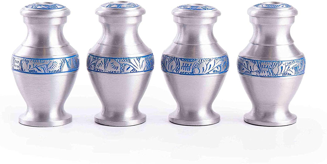 Mini Urn in Silver with Blue Design