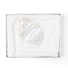 Load image into Gallery viewer, Customized Baptism - Satin Crest Shawl /Blanket  | baptism shawl in canada | buy baptism shawl online | baptism gift store in calgary | gift store calgary

