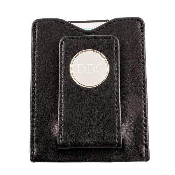 Black Leather Money Clip with Card Holder