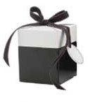 Black and White Pop Up gift box with ribbon and tag