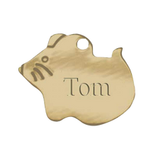 Load image into Gallery viewer, brass gold mouse shaped pet tag engravable in Canada
