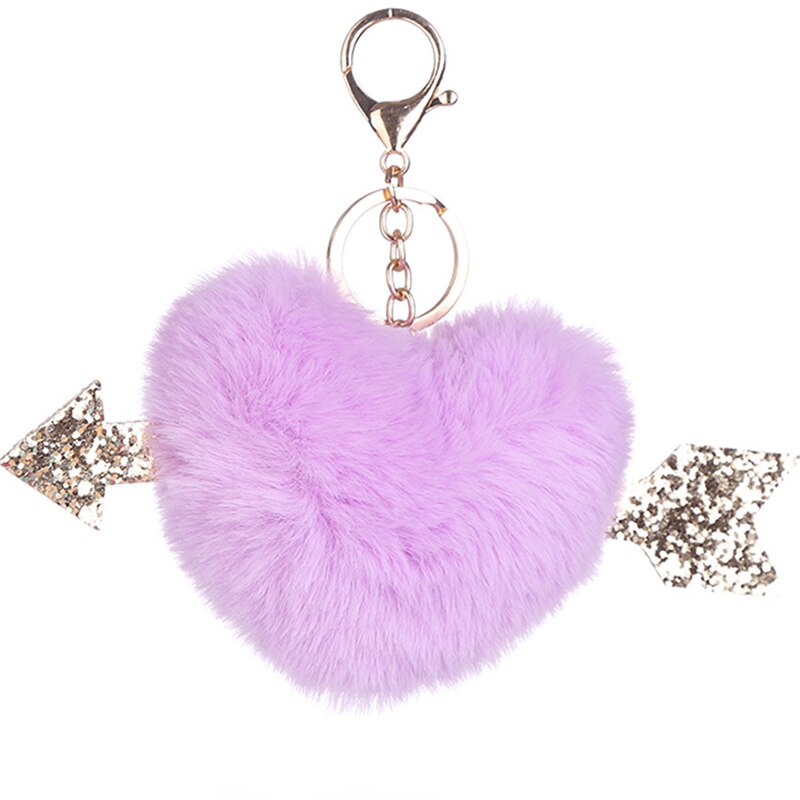 Faux Fur Heart keychain- Pink