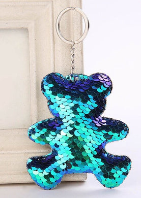 glitter bear sequin key chain