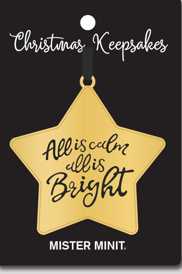 Metal Star Ornament- Gold - All is calm and Bright