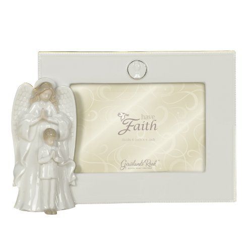 Have Faith Porcelain Frame, Angel With Boy, 6 1/4 By 9 1/4 Inch