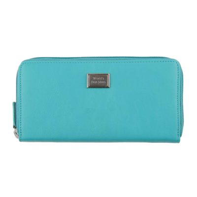 Ladies Full Zip Leather RFID Wallet - Turquoise