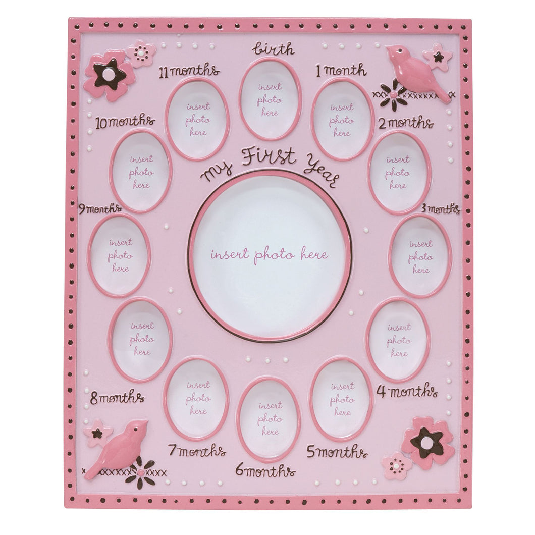 Pink ceramic first year picture frame