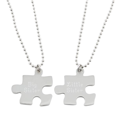 Stainless Steel Puzzle Piece Necklace Set of 2