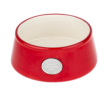 Load image into Gallery viewer, Red Ceramic Pet Bowl with Engravable Plate
