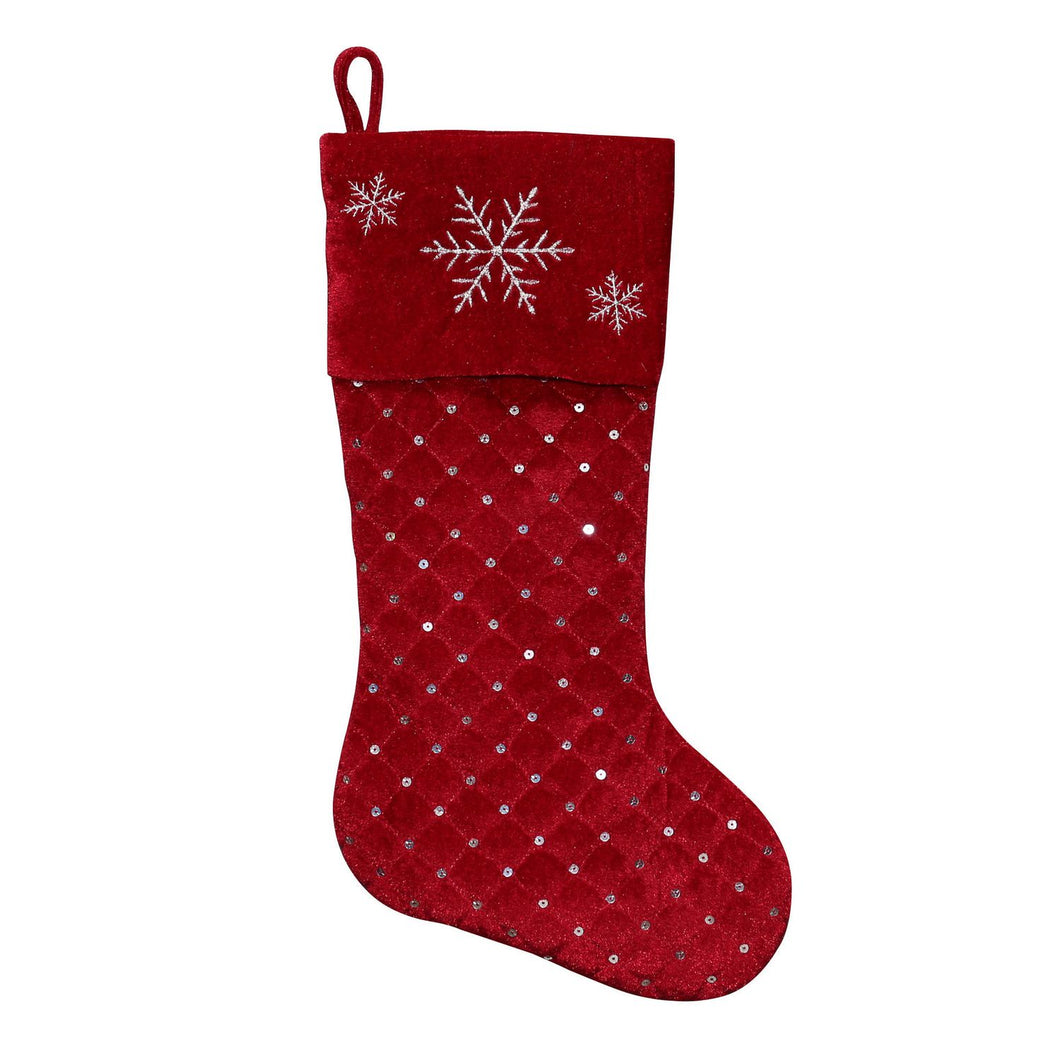 Red snowflake Quilted  Velvet Christmas Stocking