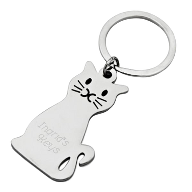 Shiny Silver Cat Keychain
