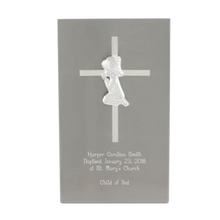 Load image into Gallery viewer, Stainless Steel Cross Plaque for Girls | Engraver in Canada | Gift Shop in Calgary | Religious Gift for Her | Custom Engraved Cross | Personalized Religious Plaque | Stainless Steel Christian Keepsake | Unique Religious Gift | Commemorative Cross for Girls | Engraved Cross Wall Decor | Christian Symbol Plaque | Religious Décor for Girls | Customizable Cross Gift | Meaningful Religious Present | Stainless Steel Religious Plaque
