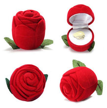 Load image into Gallery viewer, Velvet Red Rose Shaped Ring Box
