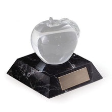 Load image into Gallery viewer, Glass Apple Paperweight on Black &quot;Zebra&quot; Marble.
