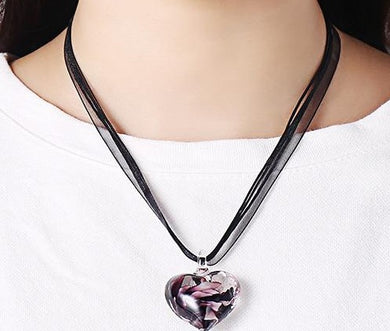 murano glass heart shaped black necklace