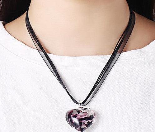 murano glass heart shaped black necklace