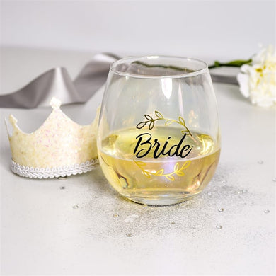 Bride stemless wine glass