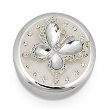 Load image into Gallery viewer, Round butterfly trinket box open view – decorative jewelry organizer for rings and small keepsakes
