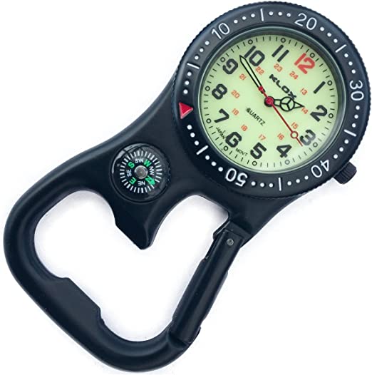 Carabiner  Watch Black Tone with Compass and Bottle Opener keychain