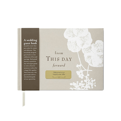 Engraved wedding guest book with “From This Day Forward” text on cover