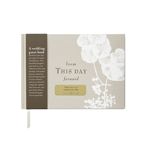 Engraved wedding guest book with “From This Day Forward” text on cover
