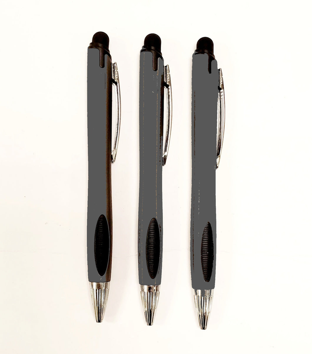 Thick Gun Metal Barrel Style Retractable Pens With Stylus- Black Ink