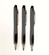 Thick Gun Metal Barrel Style Retractable Pens With Stylus- Black Ink