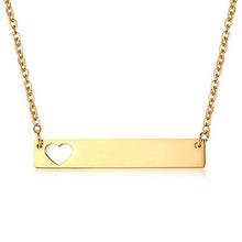 Load image into Gallery viewer, Gold stainless steel bar necklace with heart cut out
