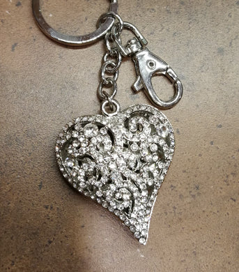 Silver Rhinestone heart Bling Keychain
